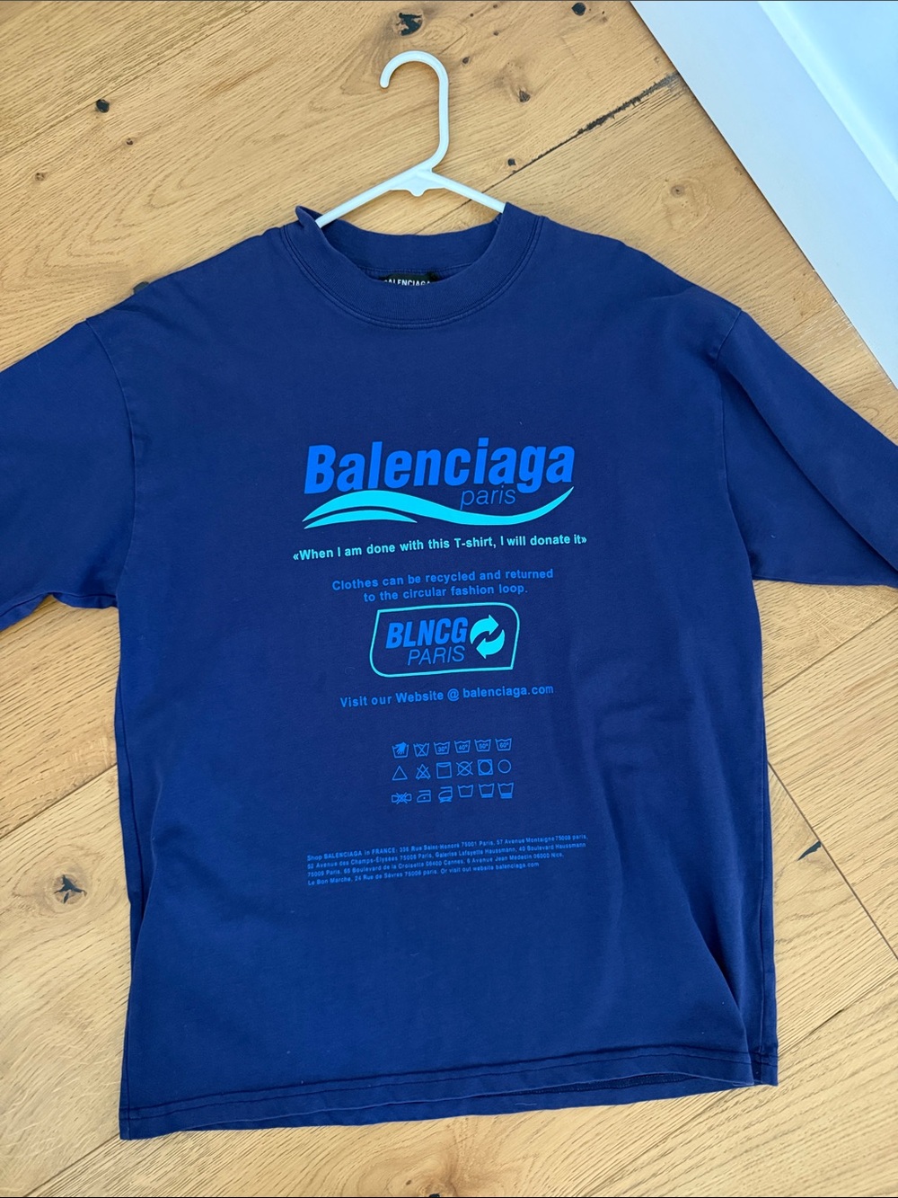 Balenciaga Navy Blue Tee with Bright Blue Logo